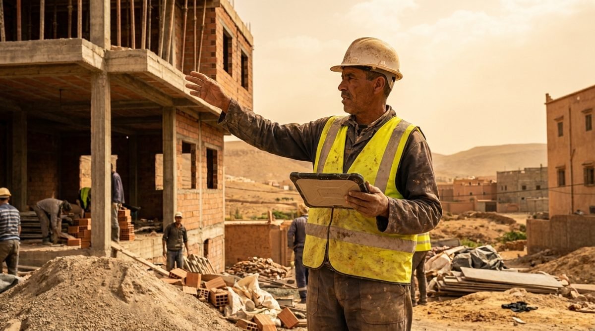 Chantier BTP au Maroc, suivi du matériel sur tablette