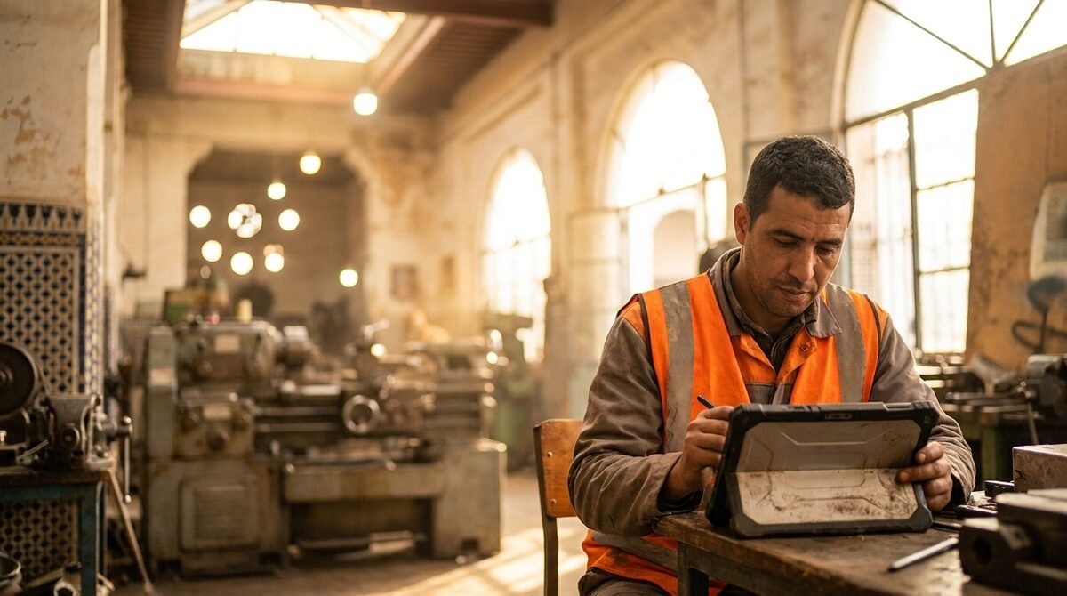 Atelier industriel au Maroc, suivi du matériel sur tablette