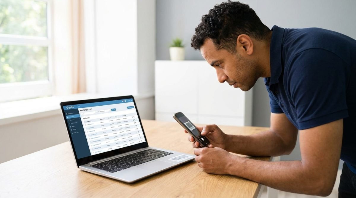 Scan d'un code-barre sur un laptop avec un smartphone