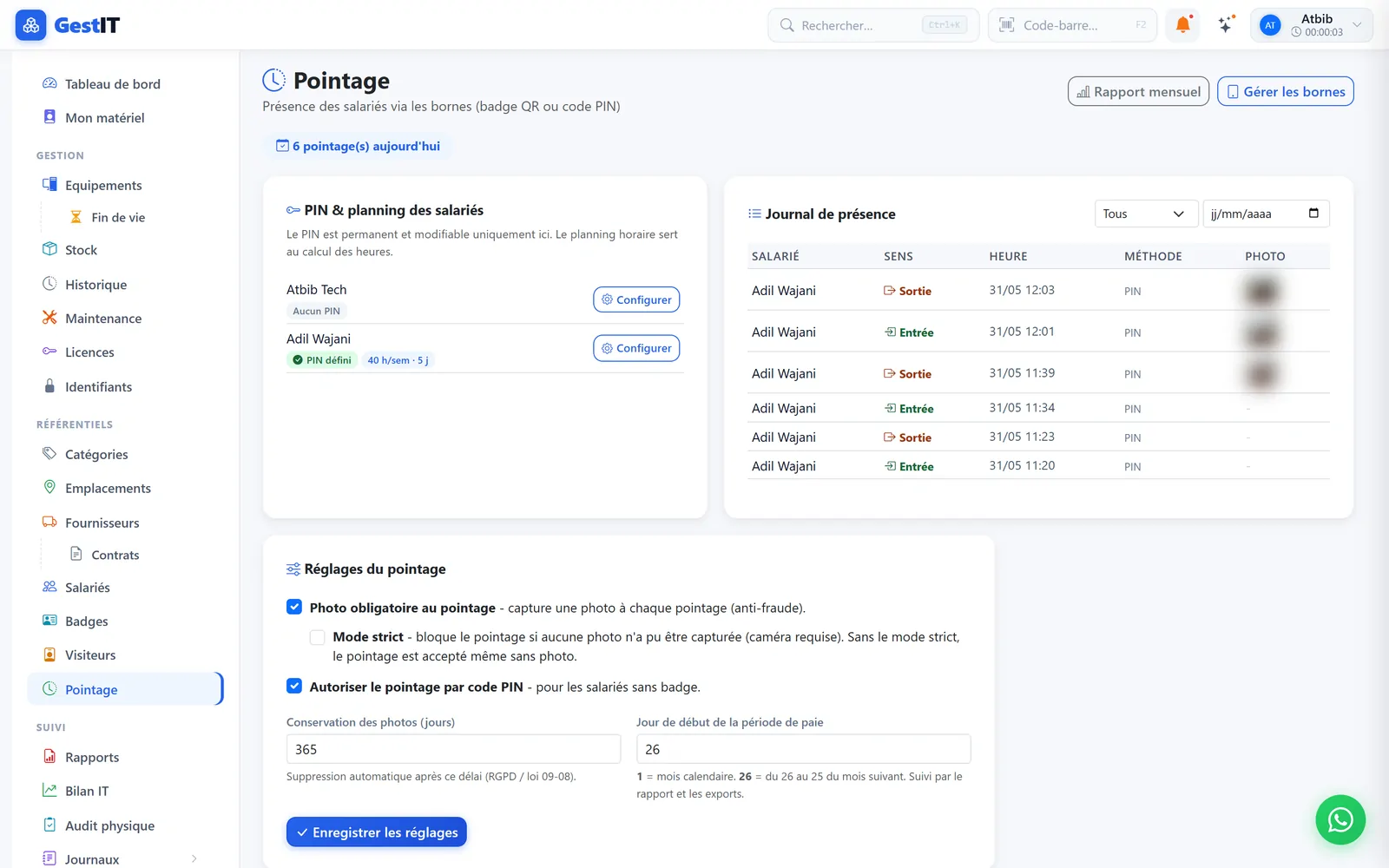 Pointage et journal de présence - UseGestIT
