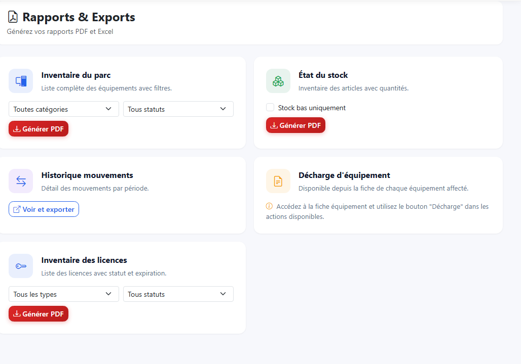 Rapports PDF et suivi maintenance dans GestIT