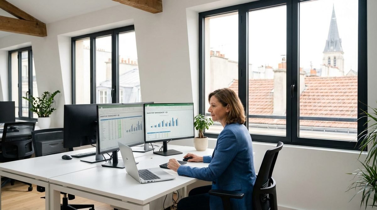 Bureau PME en France avec écrans de gestion IT
